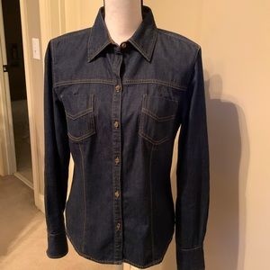 Denim blouse with suede elbow patches